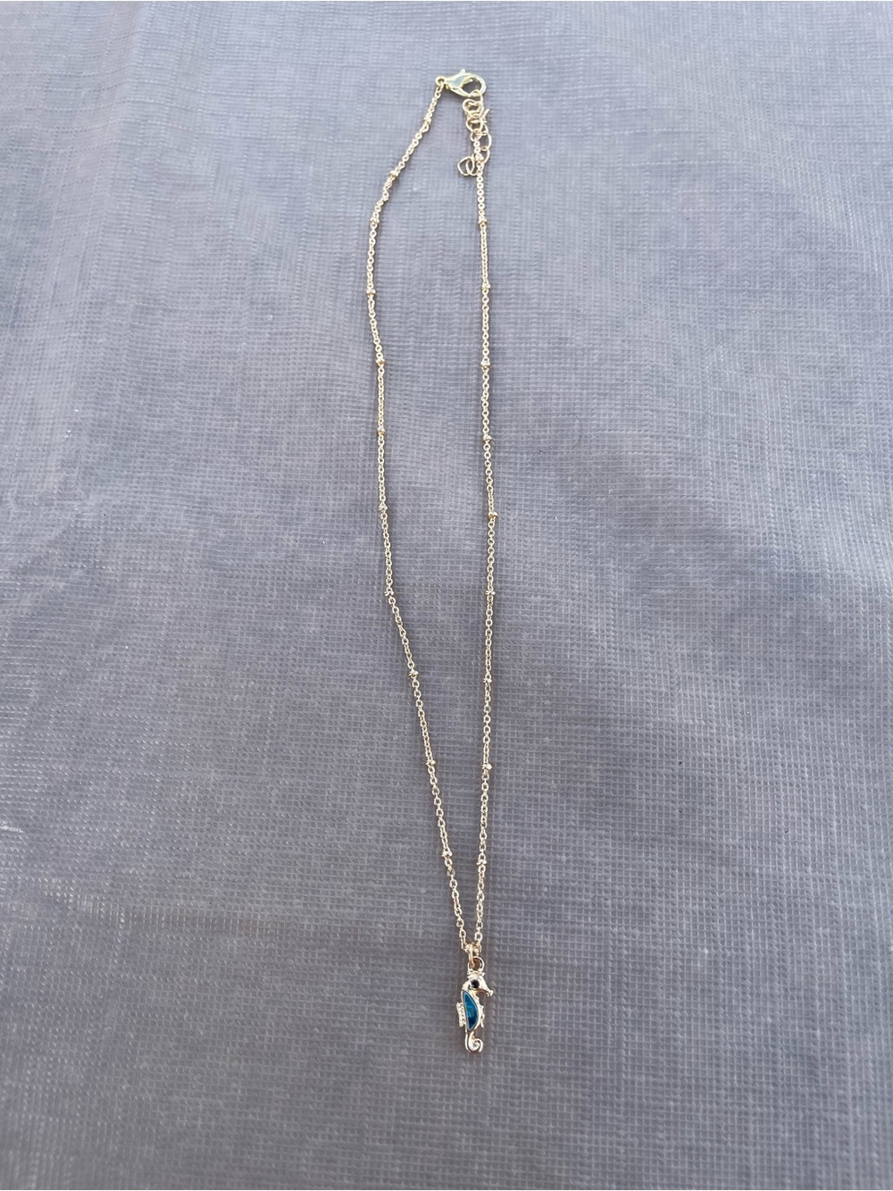 Delicate Silver Seahorse Pendant Necklace with Blue Accent